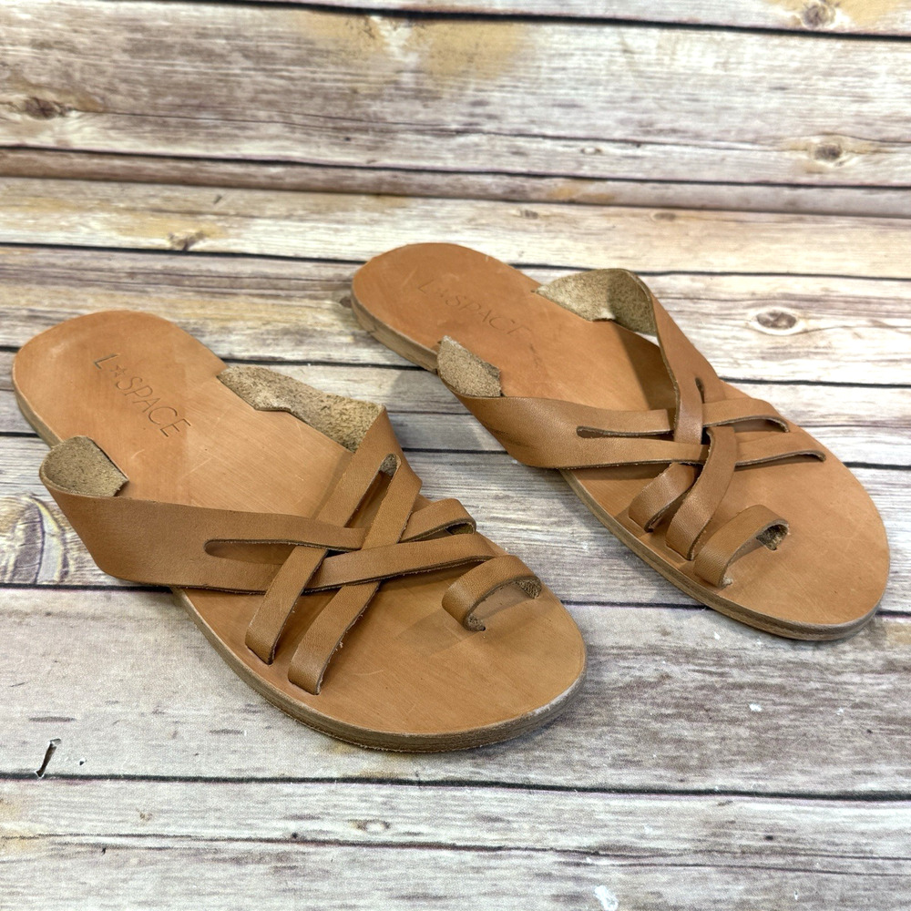 L*Space Womens Tan Leather Shore Break Crisscross Strap Toe Ring Sandals 39